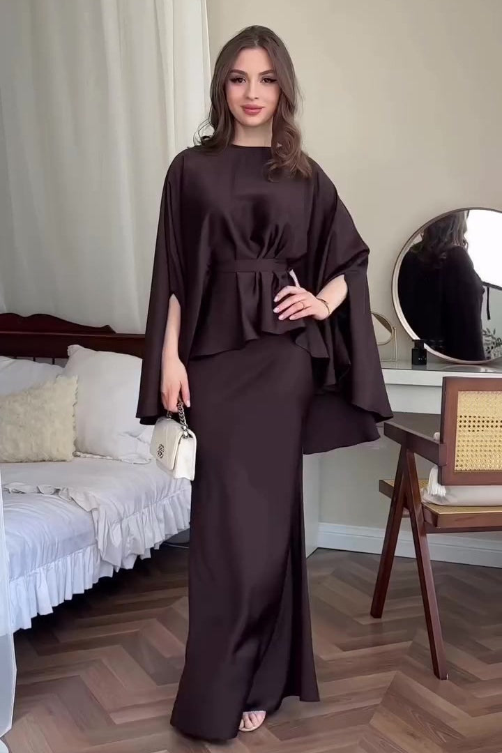 Sahar Cape Sleeve Belted Mermaid Co-ord
