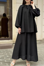 Elegant Two-Piece Crinkle Crepe Modest Set-Black