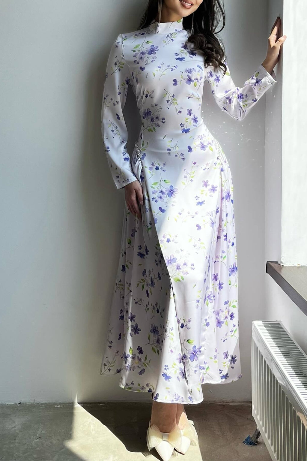 Rhinestone Embellished Slim-Fit Elegant Maxi Dress-Floral