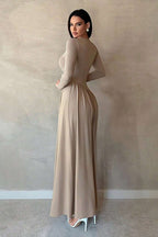 Minimalist Pleated Slim-Fit Maxi Dress-Apricot