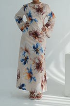 Large Floral Print Bell Sleeve Maxi Dress-White