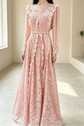 Elowen Scalloped Lace Maxi Dress-Pink
