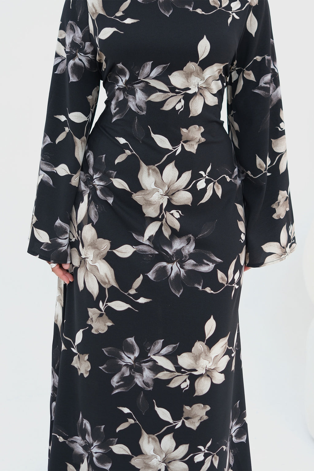 Bell Sleeve Floral Maxi Dress-Black