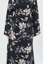 Bell Sleeve Floral Maxi Dress-Black