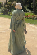 Mandarin Collar Modest Two-Piece Abaya Set-Green