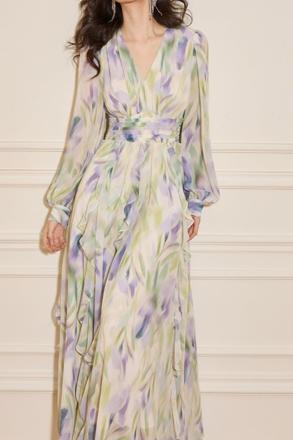 Enchanted Butterfly & Floral Cinched-Waist Full-Sweep Maxi Dress
