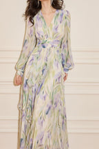 Enchanted Butterfly & Floral Cinched-Waist Full-Sweep Maxi Dress