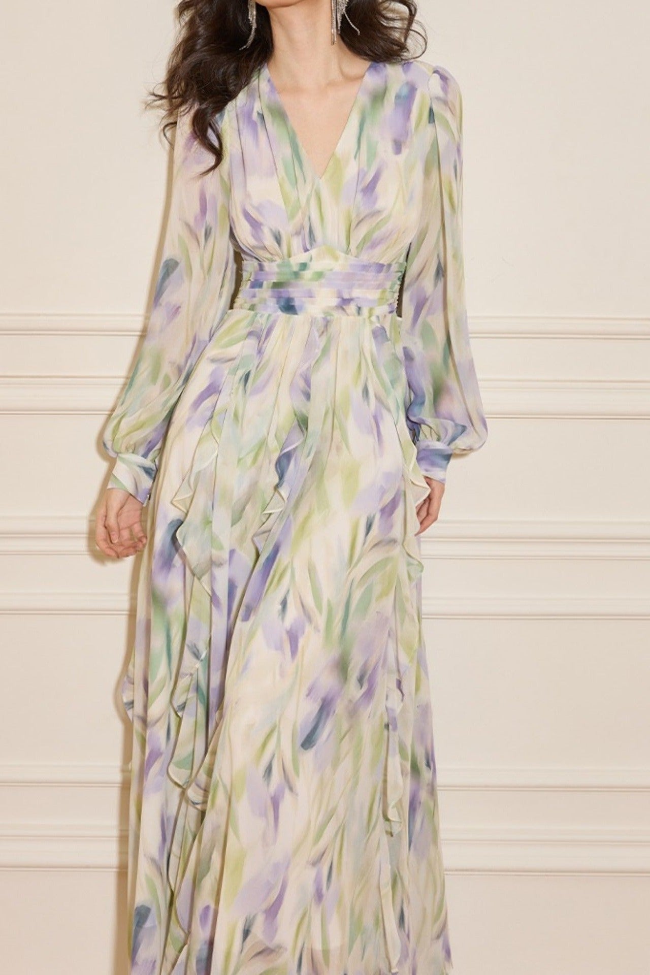 Enchanted Butterfly & Floral Cinched-Waist Full-Sweep Maxi Dress