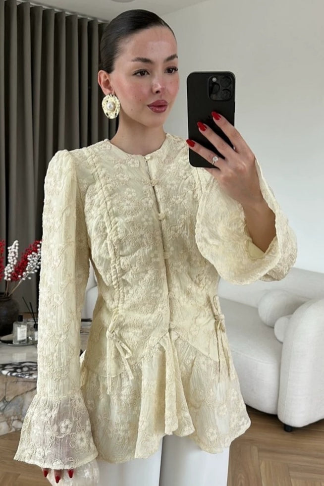 Talia Textured Lace Flared Cuff Blouse