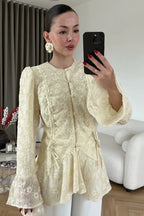 Talia Textured Lace Flared Cuff Blouse