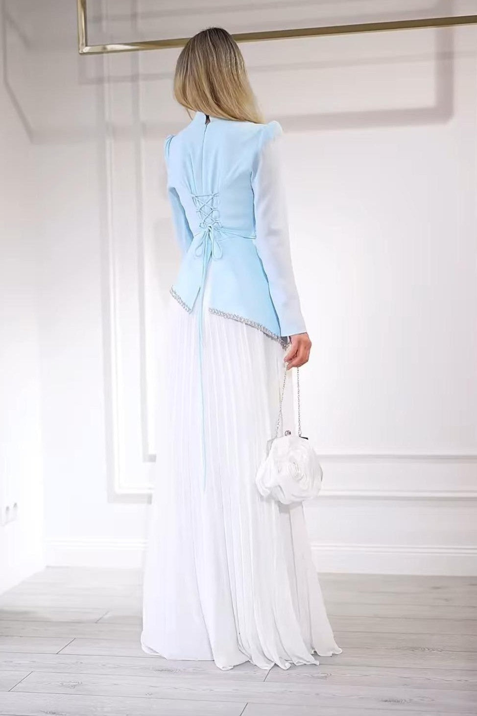 Asymmetric Crystal-Trimmed Peplum Maxi Dress