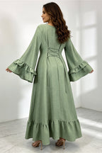 Sara Double Ruffle Cuff Tiered Maxi Dress-Green