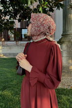 Elegant Slim-Fit Cinched Waist Maxi Abaya Dress-Red