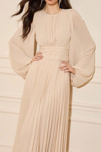 Minimalist Pleated Round-Neck Modest Maxi Dress