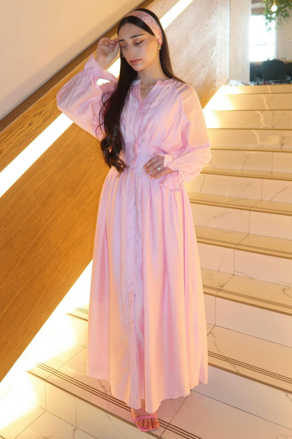 Sophia Luminous Ruched Waist Maxi Dress-Pink