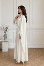 Elegant Cape-Sleeve Modest Maxi Dress-Apricot