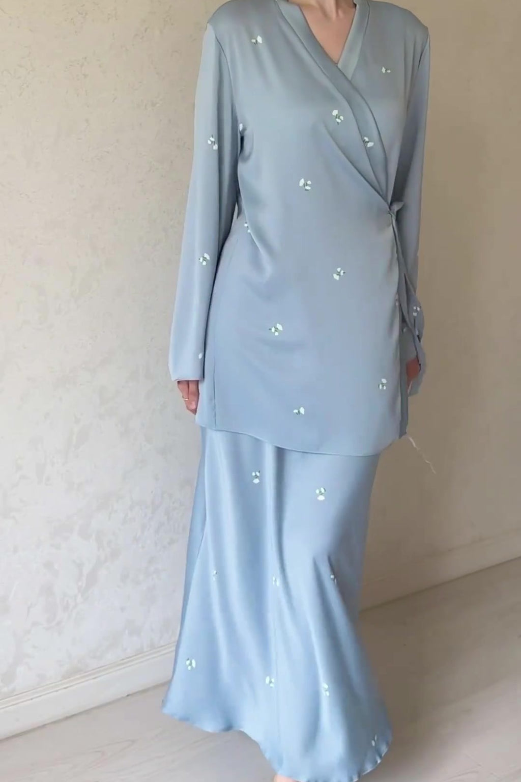 Hana Floral Wrap Satin Two Piece Set