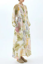 Hazel Floral Print Belted Shirt Midi Dress