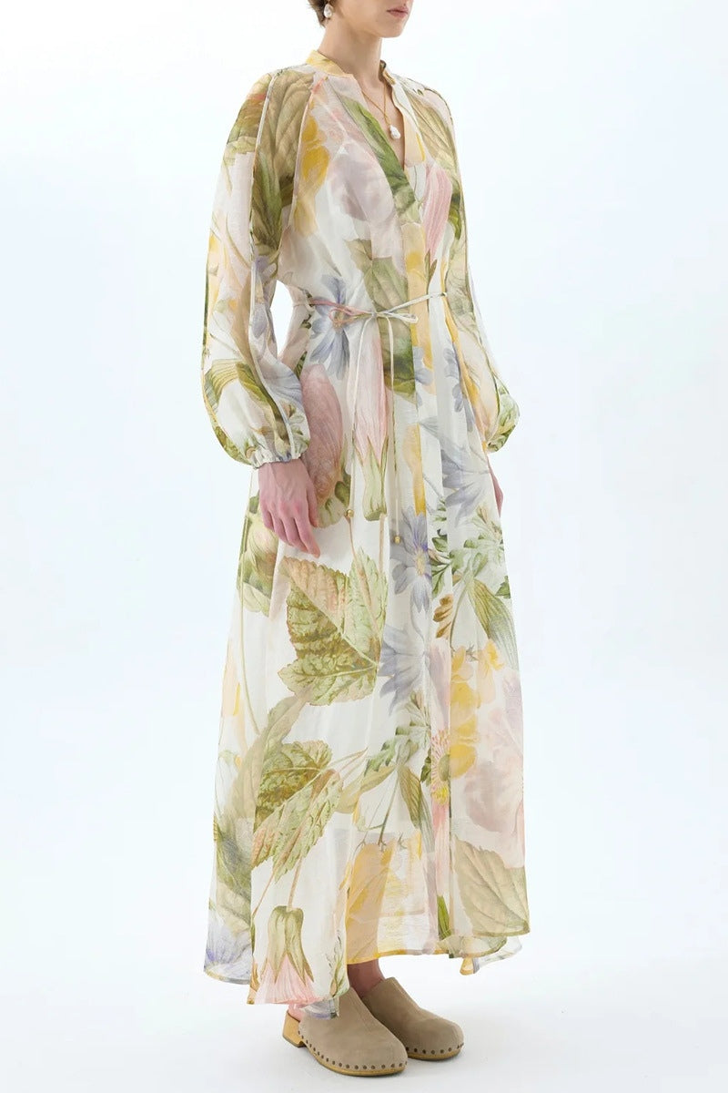 Hazel Floral Print Belted Shirt Midi Dress