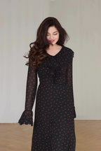 Zara Ruffle V Neck Ditsy Floral Maxi Dress
