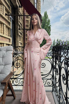 Pastel Rose Lustrous Satin Maxi Gown-Pink