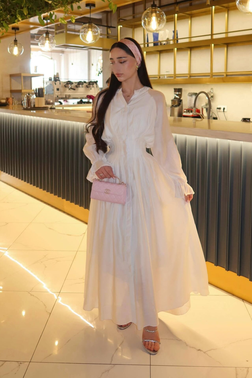 Sophia Luminous Ruched Waist Maxi Dress-White