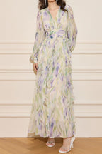 Enchanted Butterfly & Floral Cinched-Waist Full-Sweep Maxi Dress