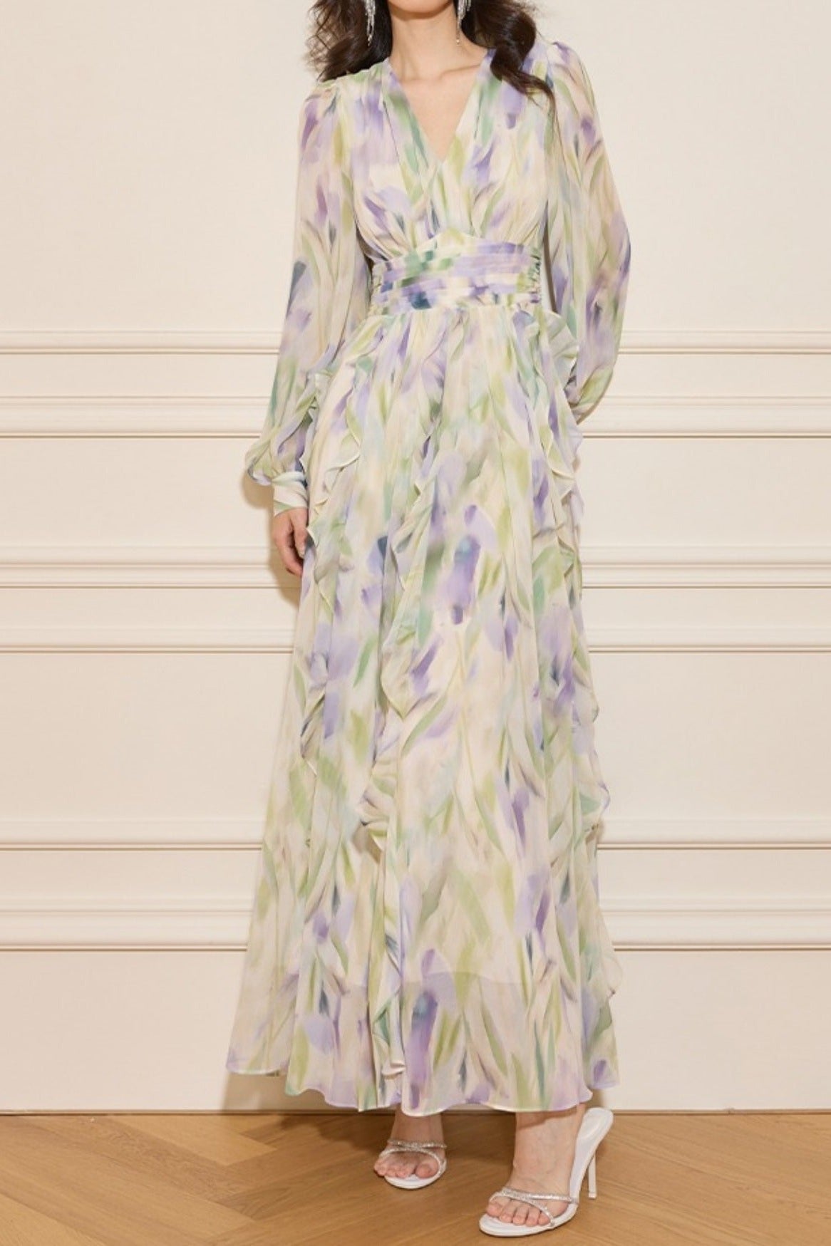 Enchanted Butterfly & Floral Cinched-Waist Full-Sweep Maxi Dress