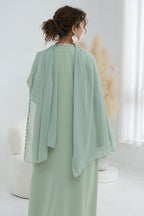 Floral Lace Trim Open Abaya & Matching Hijab Two-Piece Set-Green