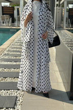Polka Dot Print Abaya & Matching Headscarf Set-White