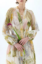 Hazel Floral Print Belted Shirt Midi Dress