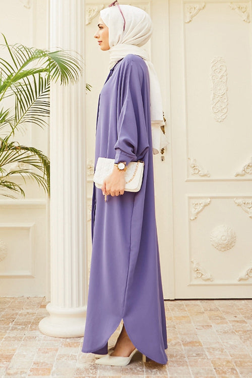 Artisanal Ultra-Relaxed Kimono-Sleeve Abaya-Purple