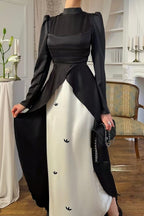 High-End Deconstructed Satin Gown with Embroidered Inner Layer-Black