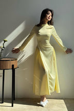 Rhinestone Embellished Slim-Fit Elegant Maxi Dress-Yellow
