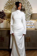 Maria High Neck Pleated Dress-White