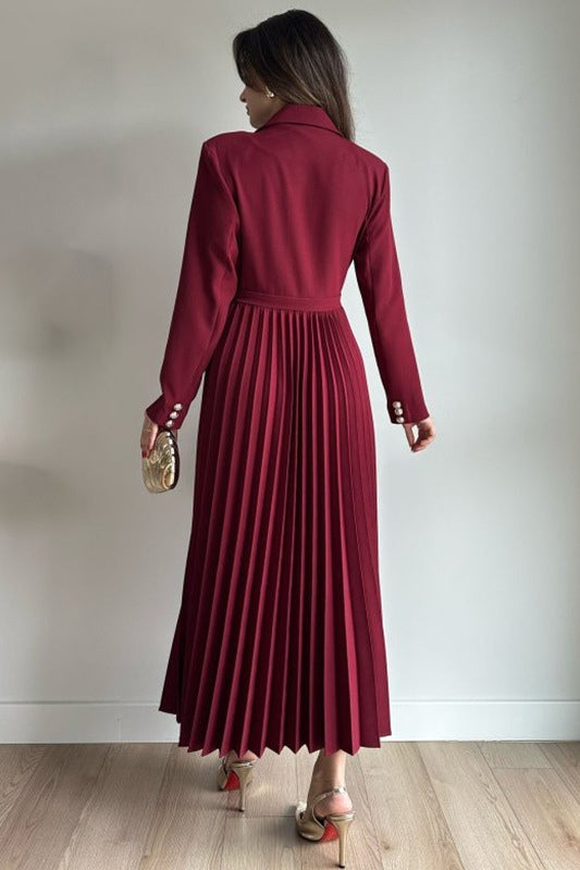 Amara Blazer Pleated Maxi Dress-Red
