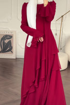 Burgundy Tiered Chiffon Modest Maxi Dress