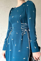 Lina Side Lace Up Floral Midi Dress