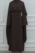 Pearl-Trimmed Cape Modest Evening Gown-Coffee