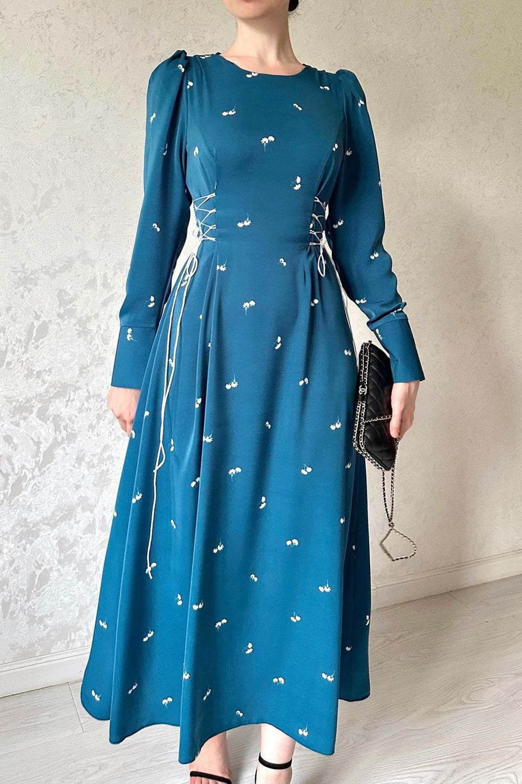 Lina Side Lace Up Floral Midi Dress