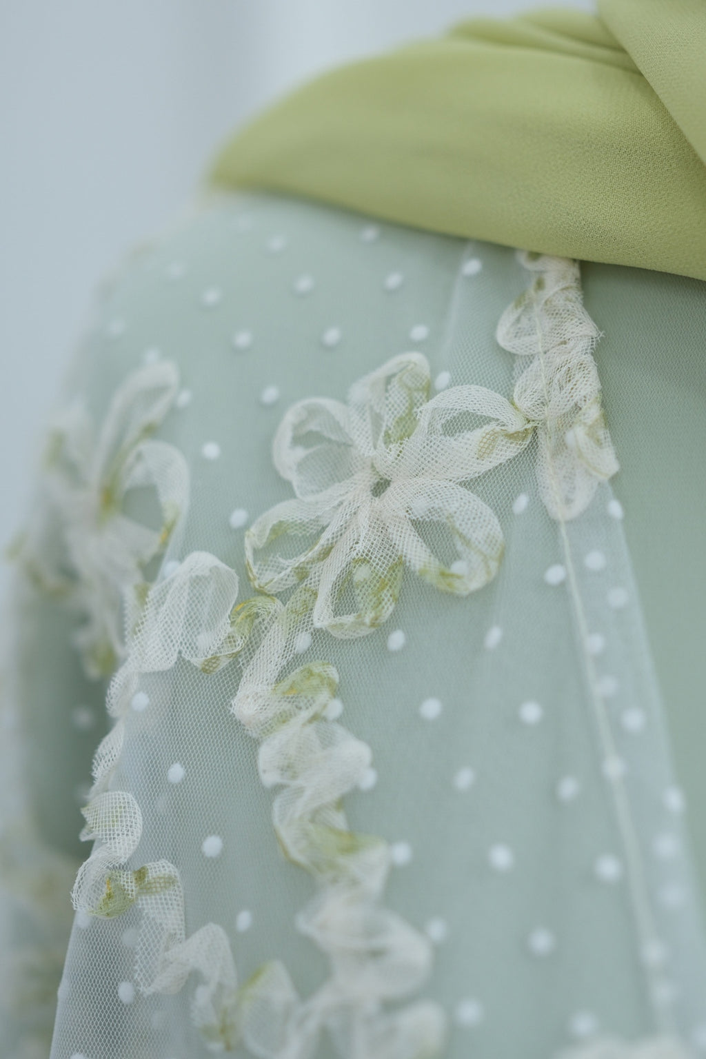 Floral Bloom Sheer Mesh Open Abaya-Green