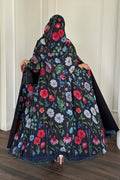 Elegant Floral Print Open Abaya & Matching Hijab Set