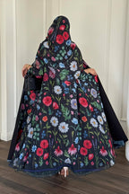 Elegant Floral Print Open Abaya & Matching Hijab Set