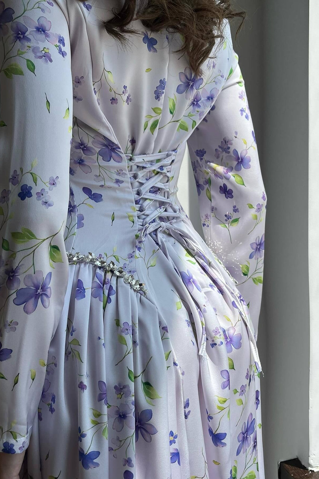 Rhinestone Embellished Slim-Fit Elegant Maxi Dress-Floral