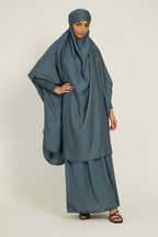 Sophisticated Integrated Hooded Abaya Set-Blue