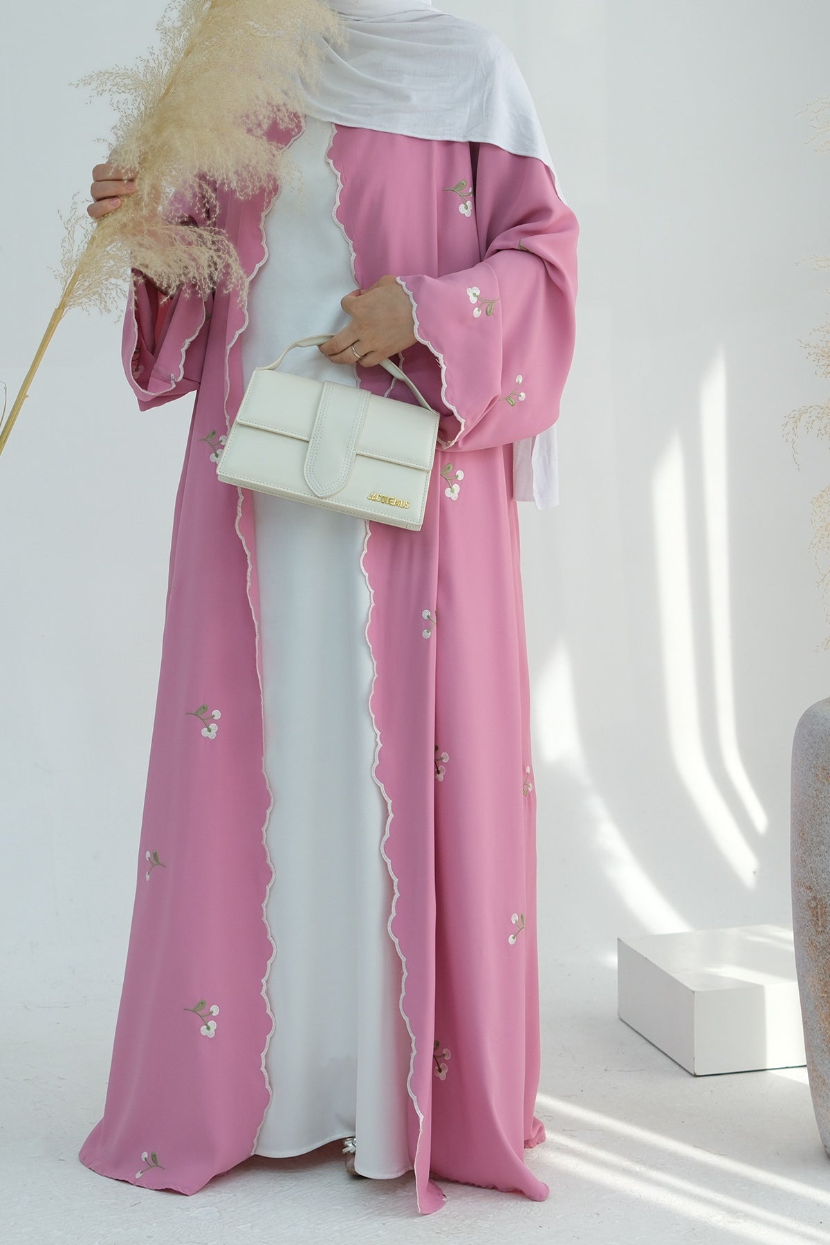 Floral Embroidered Open Abaya Dress
