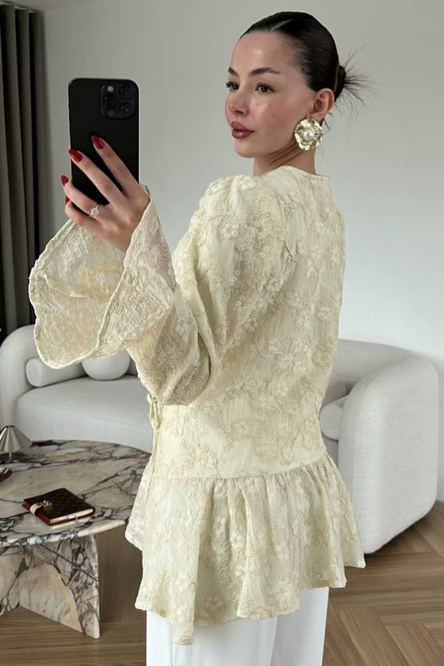 Talia Textured Lace Flared Cuff Blouse