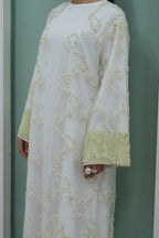 Floral Bloom Sheer Mesh Open Abaya-Green