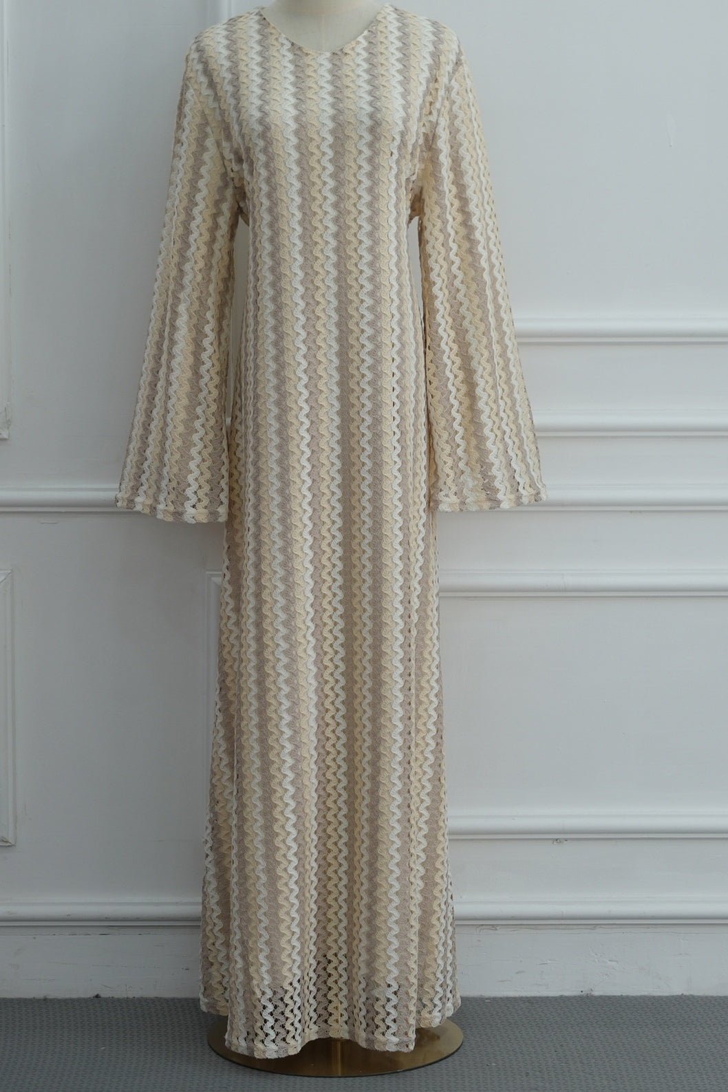 Liora Striped Knit Flare Maxi Dress-Khaki
