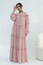 Tiered Ruffle Chiffon Maxi Dress-Pink